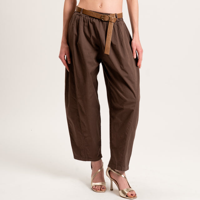 Motel-Pantalone balloon tela leggera cotone elasticizzato - cioccolato