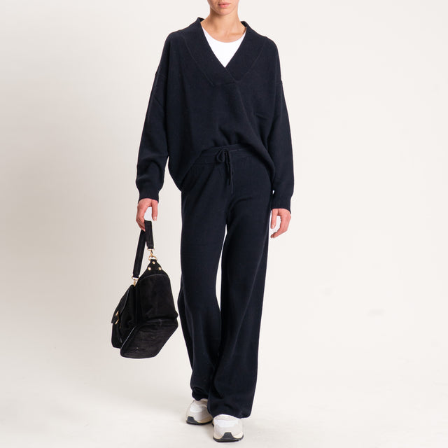 Tensione in-Pantalone 100% lana con coulisse - nero