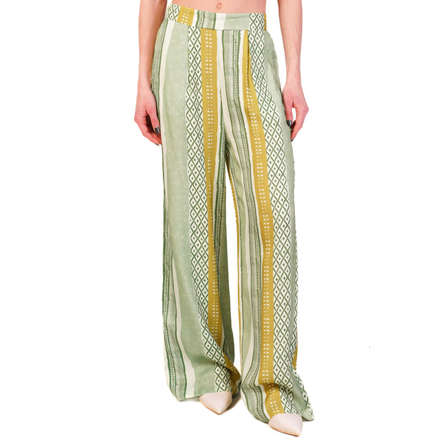 Wu'side-Pantalone fantasia elastico dietro - acqua/verde/salvia