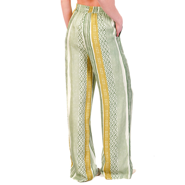 Wu'side-Pantalone fantasia elastico dietro - acqua/verde/salvia