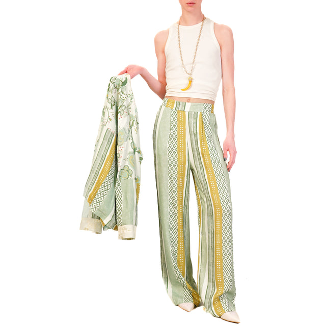 Wu'side-Pantalone fantasia elastico dietro - acqua/verde/salvia