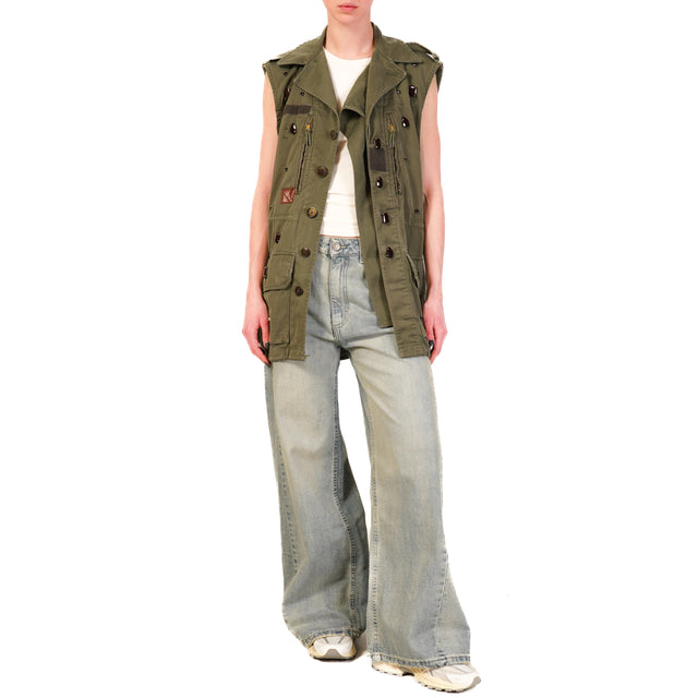 Vicolo-Gilet vintage con applicazioni - militare