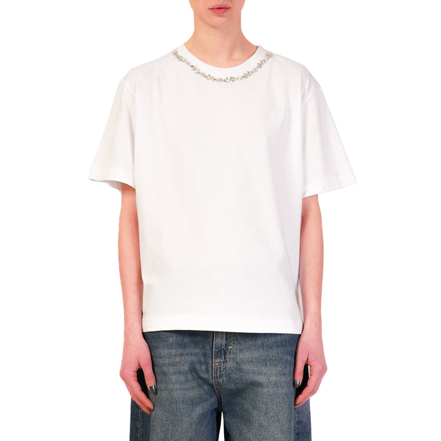 Camiseta Haveone con cuello de pedrería - blanca