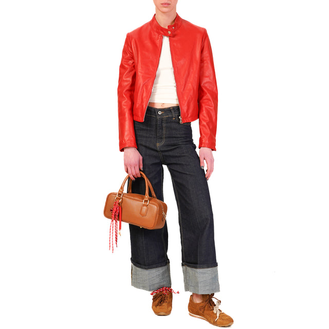 Dixie-Giacca chiodo in vera pelle - rosso