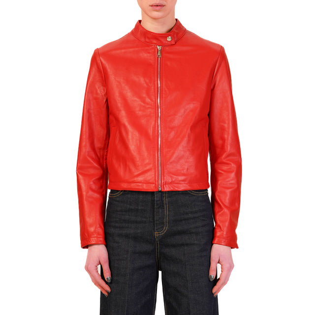 Dixie-Giacca chiodo in vera pelle - rosso
