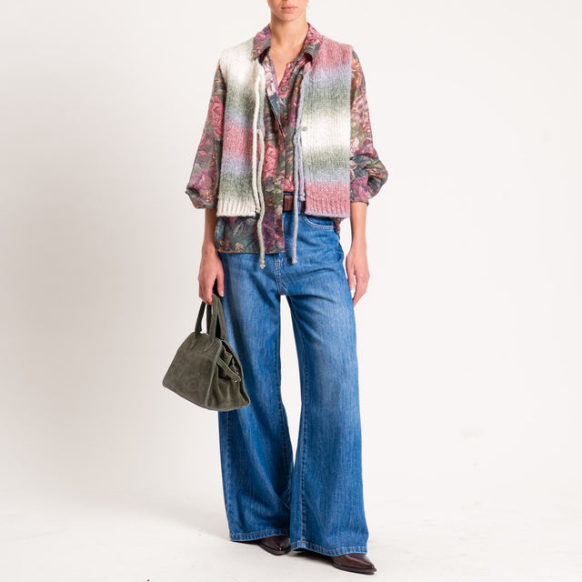 Tensione in-Camicia tessuto lyocell fibra naturale - verde/cuoio/rosa