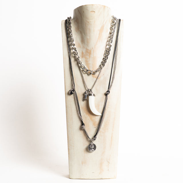 W by Whitemood-Collana multifilo corno e moneta - silver