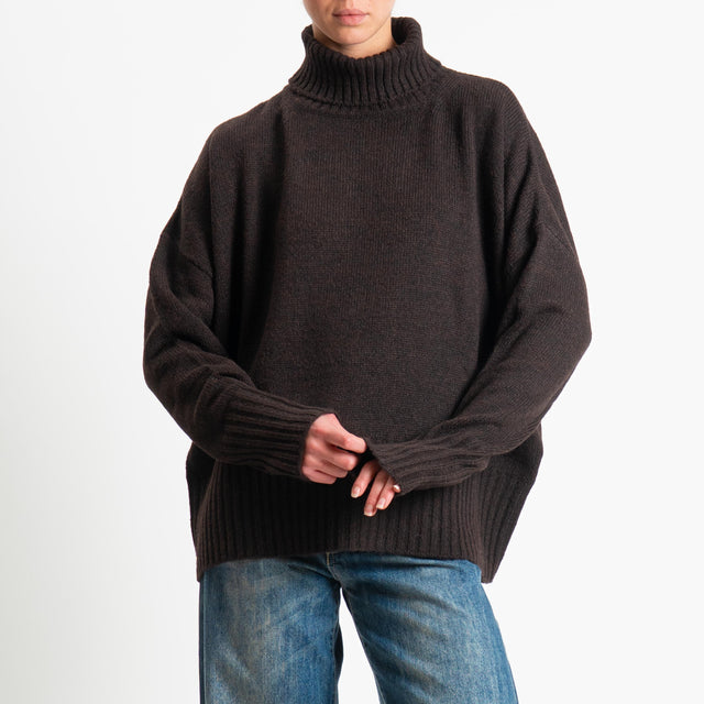 Motel-Maglia collo alto a scatola misto lana - brown