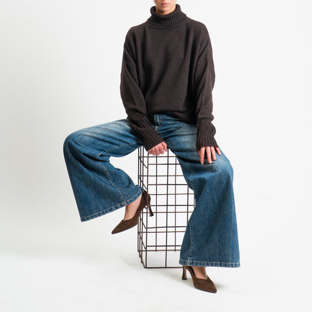 Motel-Maglia collo alto a scatola misto lana - brown