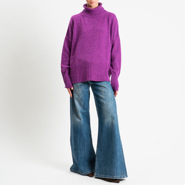 Motel-Maglia collo alto a scatola misto lana - purple