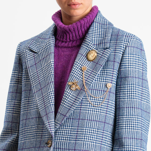 Vicolo-Giacca fantasia misto lana con spille - principe di galles latte/blu/red