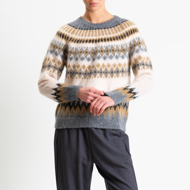 Tensione in-Maglia jacquard mohair fairisle - grigio/ecru/nero