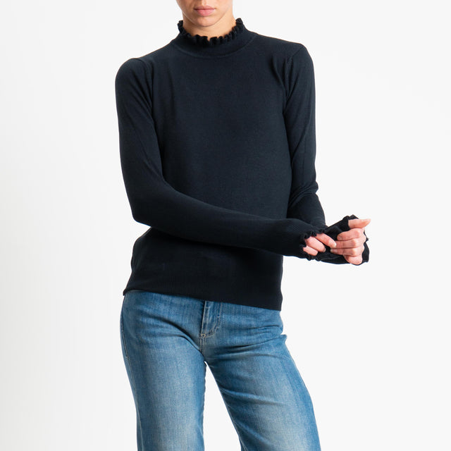 Haveone-Maglia bordi rouches - nero