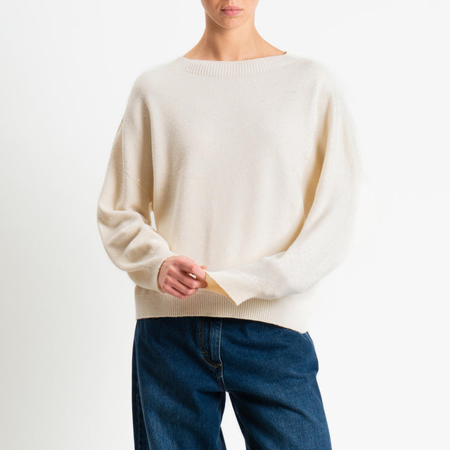 Haveone-Maglia girocollo con micro paillettes - panna