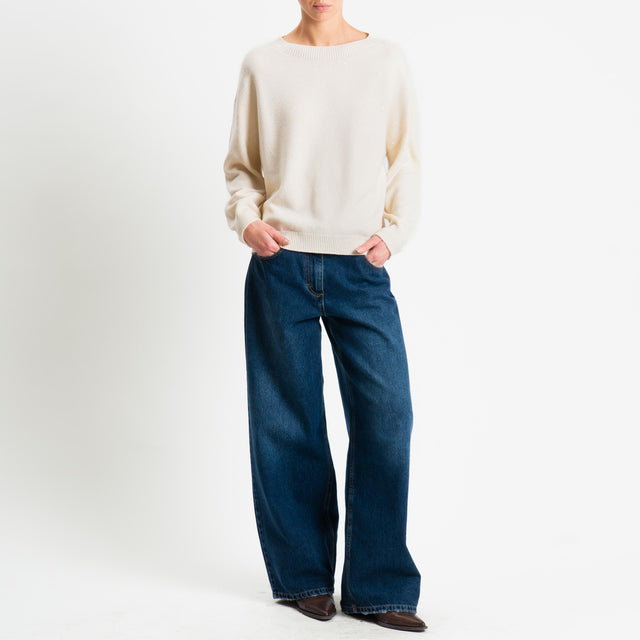 Haveone-Maglia girocollo con micro paillettes - panna