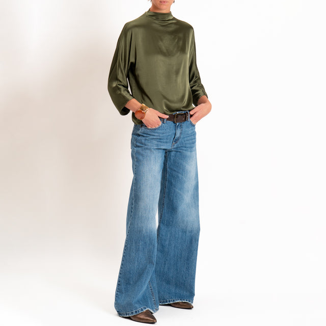 Haveone-Blusa satin elastcizzato - militare