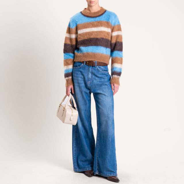 Kontatto-Maglia girocollo righe mohair - biscotto/denim/moro/beige
