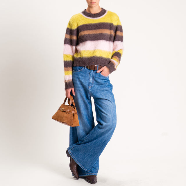 Kontatto-Maglia girocollo righe mohair - moro/matcha/rosa/biscotto