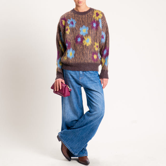 Kontatto-Maglia mohair fantasia fiori - moro/porpora/denim