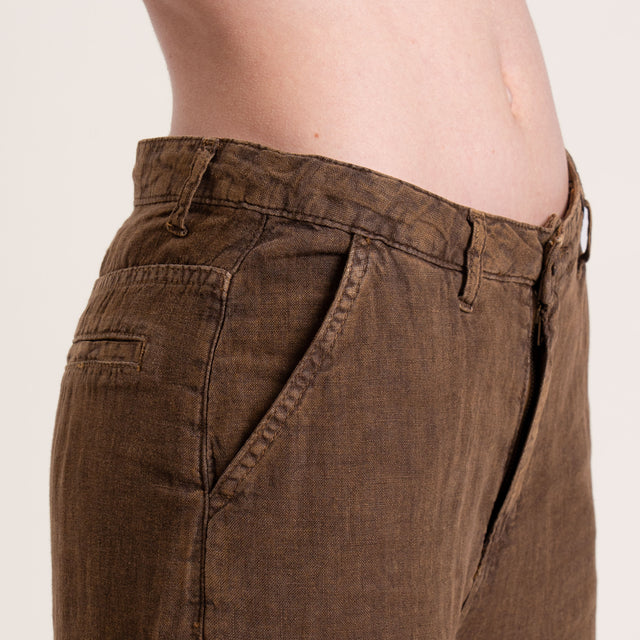 Dixie-Pantalone lino stone wash - moro