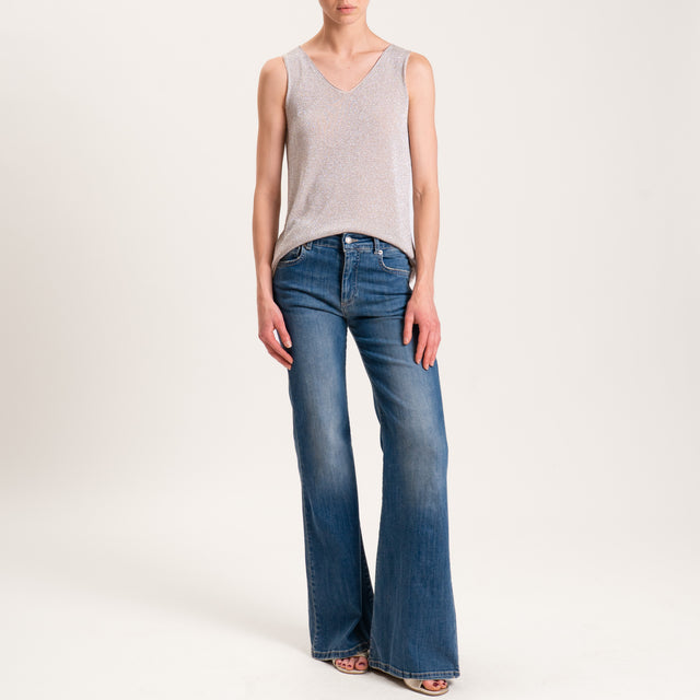 Zeroassoluto-Top in lurex taglio vivo - ostrica