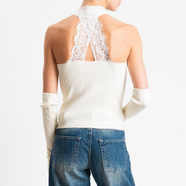 Haveone-Maglia smanicata con pizzo + manicotti - panna