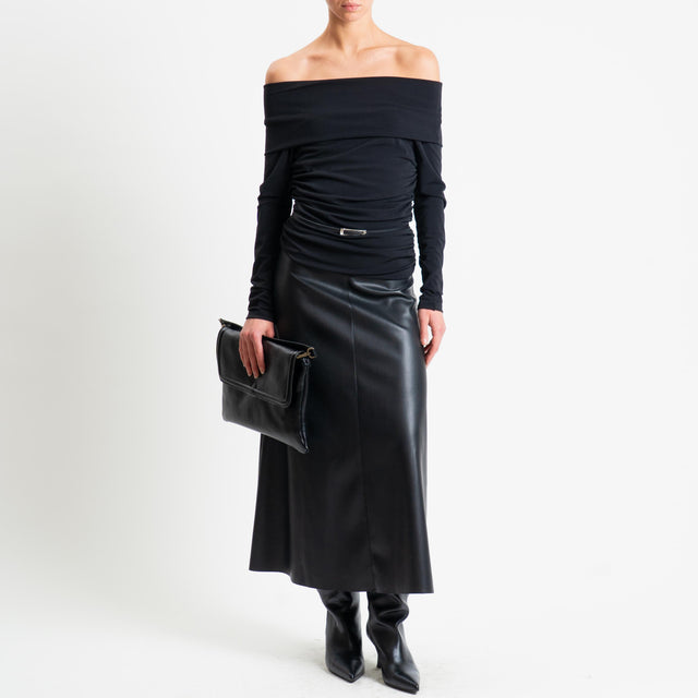 Vicolo-Blusa collo shiffer in jersey - nero