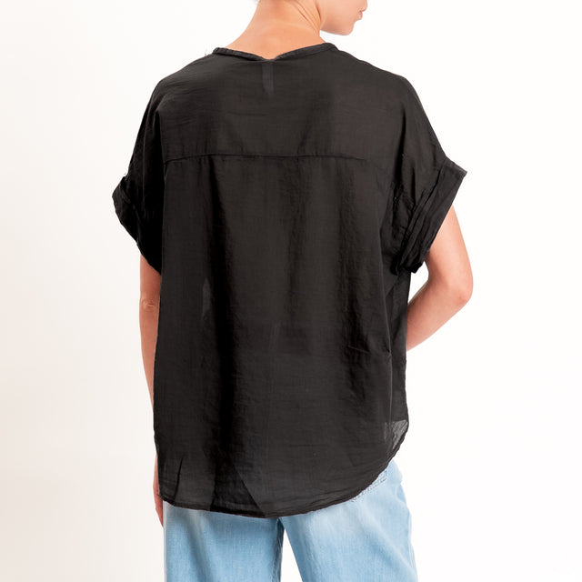 Tensione in-Camicia in mussola manica scesa - nero