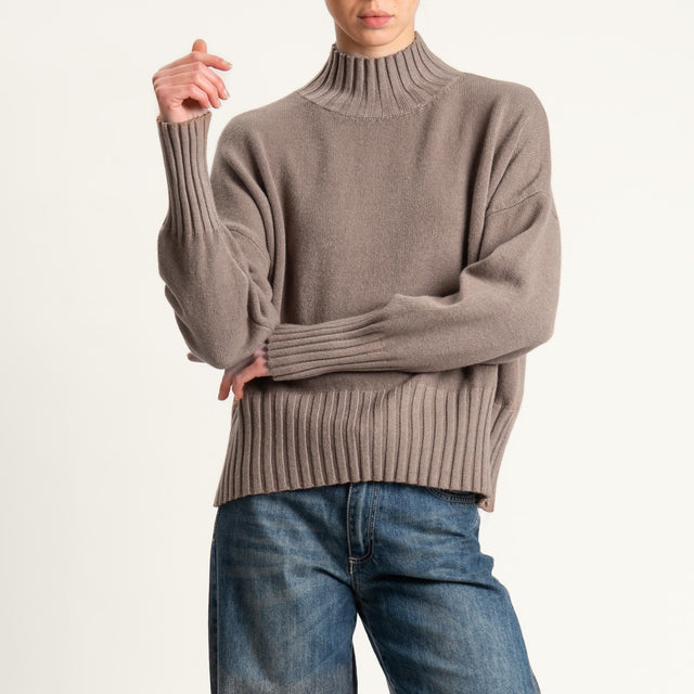 Zeroassoluto-Maglia collo montato bordi a coste - taupe