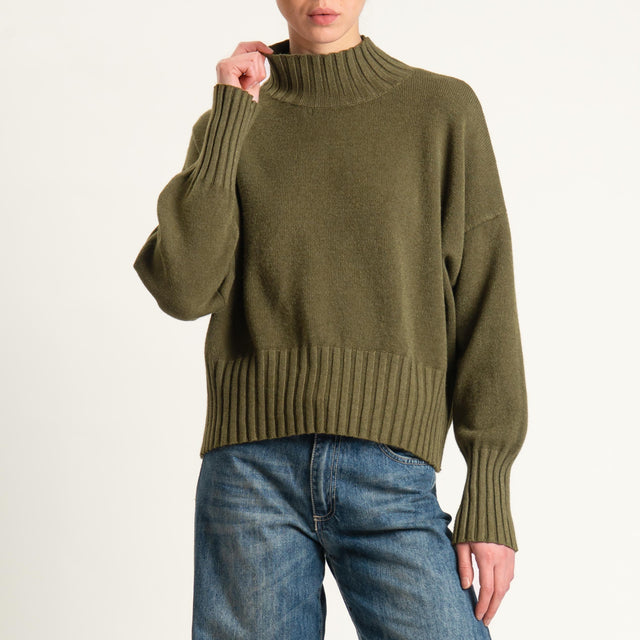 Zeroassoluto-Maglia collo montato bordi a coste - militare