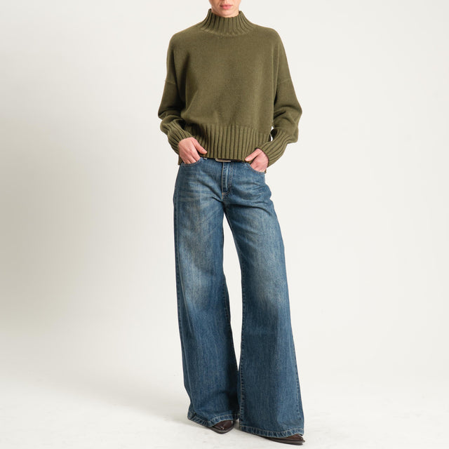 Zeroassoluto-Maglia collo montato bordi a coste - militare