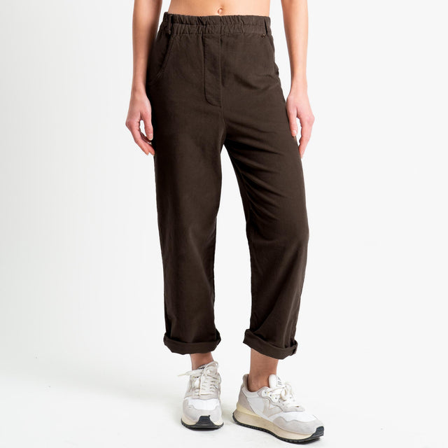 Philia Loft-Pantalone velluto diagonale elasticizzato con elastico in vita - moro