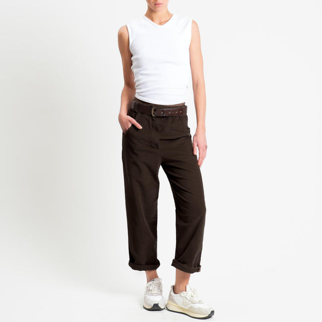 Philia Loft-Pantalone velluto diagonale elasticizzato con elastico in vita - moro