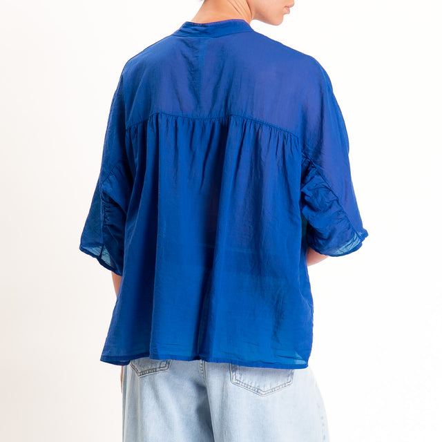 Tensione in-Camicia in mussola collo coreana - bluette