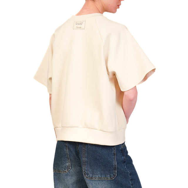 Sudadera de recuerdo con cuello redondo y media manga - Crema