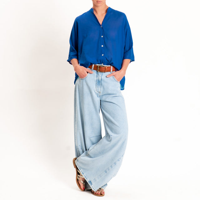 Tensione in-Camicia in mussola collo coreana - bluette