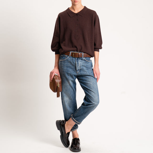 Motel-Maglia 100 % lana collo polo - moro