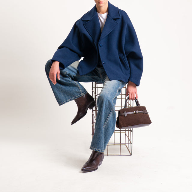 Tensione in-Caban in tessuto due bottoni con tasche - blu