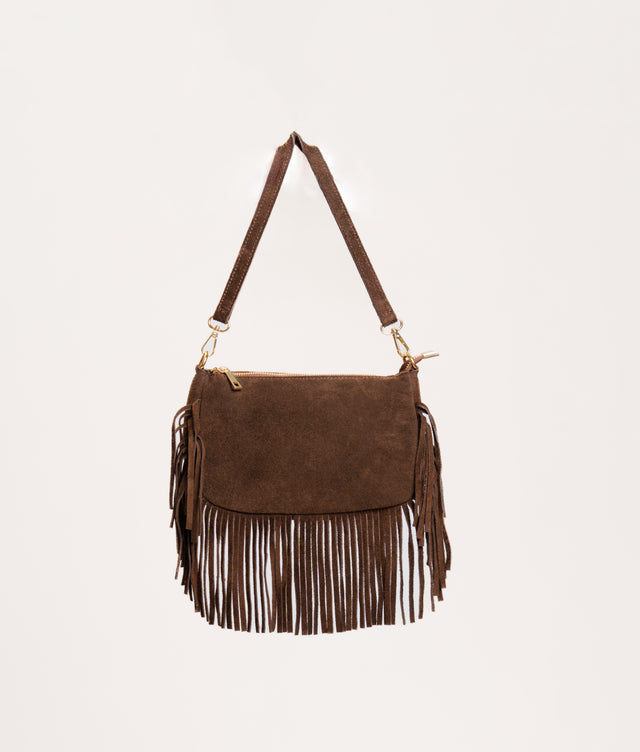 W by Whitemood - Bolso de ante con flecos - marrón oscuro
