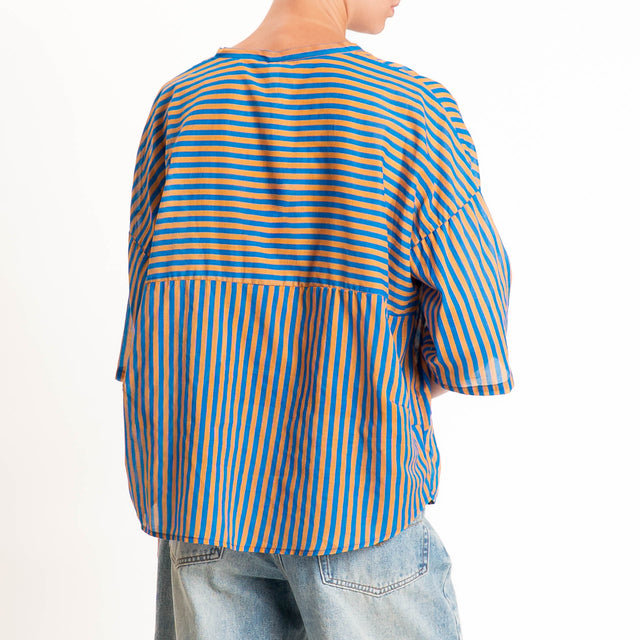 Tensione in-Camicia mussola a righe - Royal/cuoio