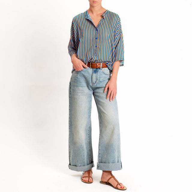 Tensione in-Camicia mussola a righe - Royal/cuoio