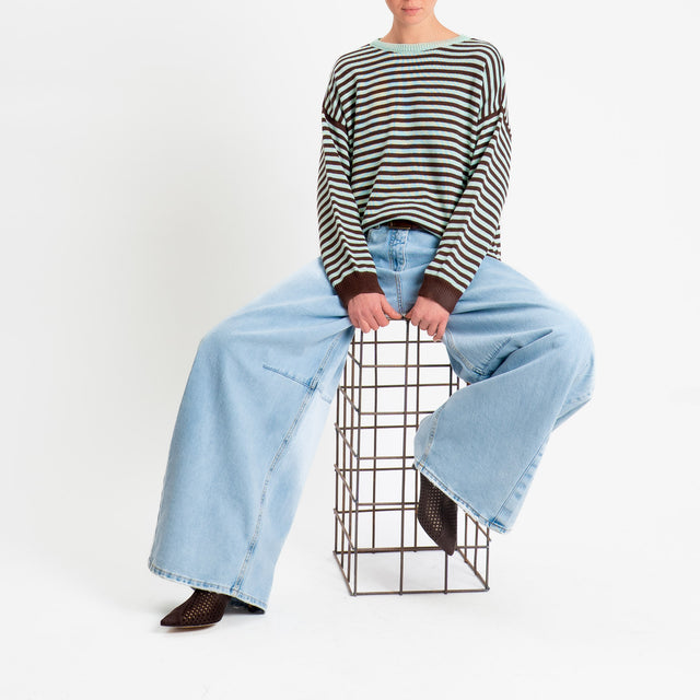 Motel-Maglia girocollo a righe tessuto modal - moro/menta