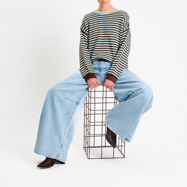 Motel-Maglia girocollo a righe tessuto modal - moro/menta