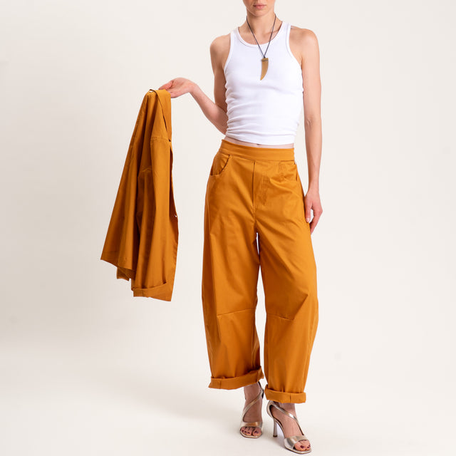 Souvenir-Pantalone barrel cotone super light elasticizzato - Senape