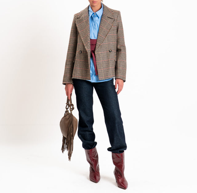 Tensione double-breasted houndstooth jacket - dark brown/sand/wine