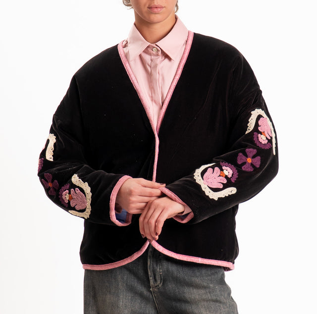 Tensione in-Giacca kimono velluto ciniglia con ric - moro/rosa/sand