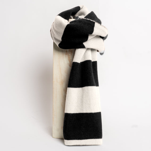 Vicolo-Sciarpa a righe lana e cashmere - latte/nero