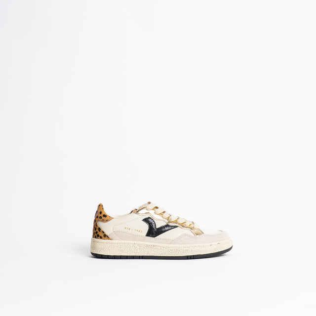 Victoria-Sneakers in pelle con inserti animalier - crema/oro