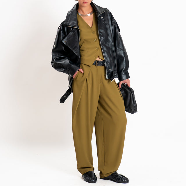 Zeroassoluto-Pantalone balloon con pieghe tessuto fluido - olio