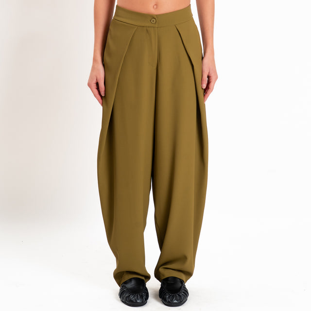 Zeroassoluto-Pantalone balloon con pieghe tessuto fluido - olio